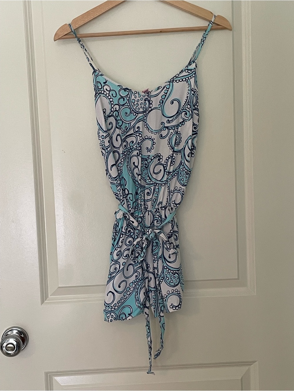 Lilly Pulitzer Aqua & White Paisley Tie-Waist Romper